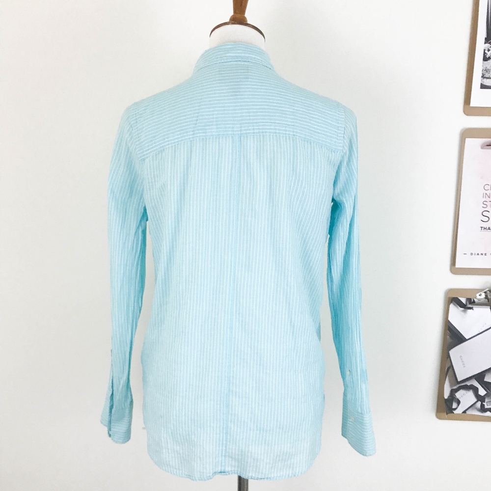 J. Crew Boy Shirt Aqua Skinny Stripe Button Down 4 - Picture 5 of 8